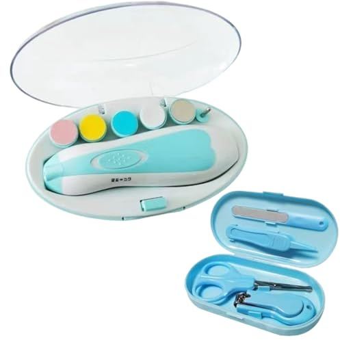 Lima per unghie per bambini elettrica, 6 in 1 Tagliaunghie per bambini con rotazione bidirezionale a 2 velocità con luce LED, Funziona a batteria, con kit per la cura delle unghie per neonati e tag