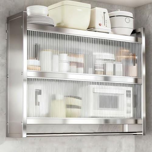 Armario de Pared Colgante de Acero Inoxidable para Cocina Baño Garaje con Puerta Corredera Semitransparente Barra para Colgar Varios Tamaños Disponibles(120 * 32 * 71cm)