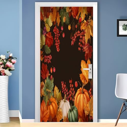 Dörrtapeter självhäftande skog höstväxter dörrposter dörrklistermärken avtagbar vinyl dörrfolie fototapet gul väggbild vardagsrum sovrum badrum 80 x 210 cm