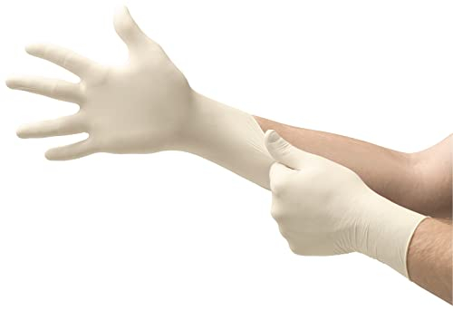 Ansell TouchNTuff Disposable Latex Gloves with Textured Fingertips, Powder-Free and Food Certified, Multipurpose Professional, Industrial Safety, White, Size L (100 Gloves)