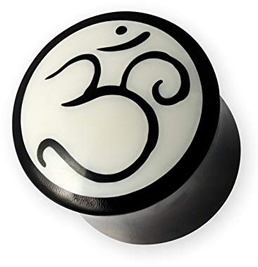 Fly Style Ohr Plug aus Horn - Flesh Tunnel mit Om Zeichen - Buddhismus Schmuck