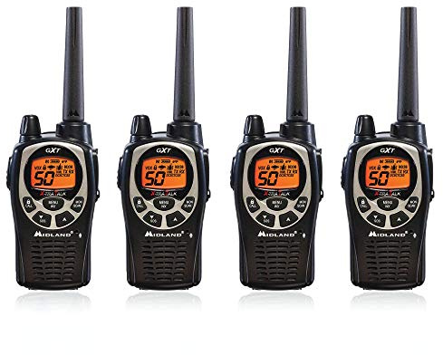 Midland GXT1000VP4 50 Channel GMRS Two-Way Radio - Up to 36 Mile Range Walkie Talkie - Black/Silver (Pack of 4)