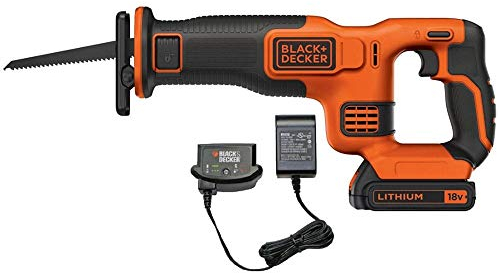 BLACK+DECKER Sierra de Sable 18V, longitud 22mm, velocidad 0-3000 RPM, Cambio de Hoja sin Herramientas, Empuñadura Antideslizante, Incluye Batería 4.0Ah, Cargador y Hoja de Sierra, BDCR18