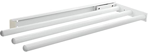 Gedotec Handtuchhalter | Hostel | Handtuch-Auszug ausziehbar 3-armig | 1 Stück Handtuchstange Aluminium weiß beschichtet | Einbaulänge 443 mm | Geschirrtuchhalter für Schrank Seiten- & Decken-Montage