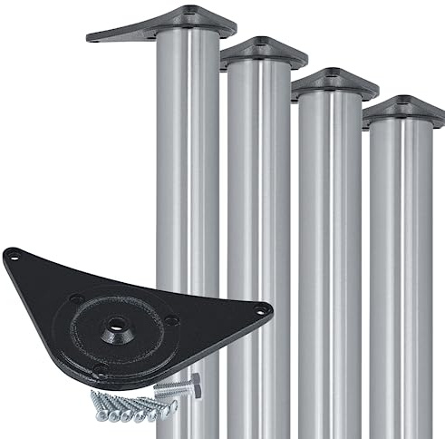 Gedotec Möbelfüße 4X Edelstahl Optik | Ø 60 mm | Tischfüße Höhenverstellbar Höhe 710 mm + 30 mm inkl. Befestigungsmaterial | Tischbeine Metall | Sockelfüße Bodenschoner aus Kunststoff | für Möbel