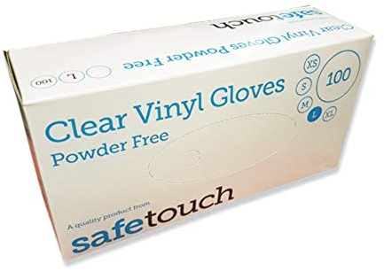 SafeTouch 50000012 Powder Free Clear Vinyl Gloves, Large (Pack of 100)