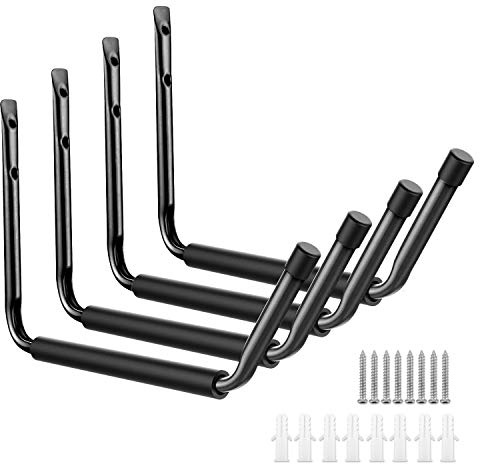 Ganci resistenti da appendere a parete, per canoa, pedane, scale, sedie pieghevoli, tubo, biciclette e attrezzi (confezione da 4), colore nero