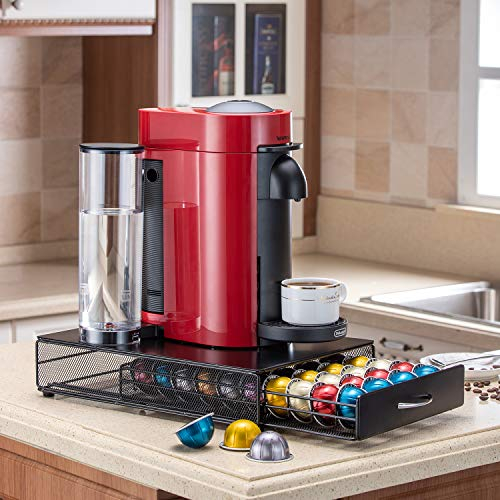 FlagShip Coffee Pod Holder Stand Revolving Capsules Storage Rack for Nespresso Vertuoline (40 Pods Iron Drawer)
