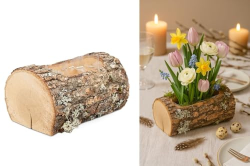 NaDeco Eichen Pflanzenschale, Länge ca. 18cm | Eichen Holzstamm zum Bepflanzen | Pflanzschale aus Eichenholz | Pflanztopf Eiche | Holzstamm zum Bepflanzen | Pflanztopf Natur