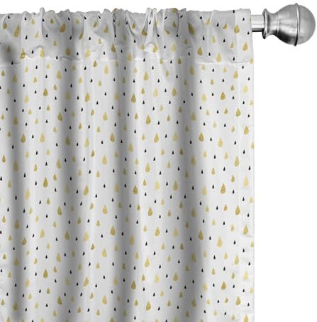 ABAKUHAUS Otoño Juego de 2 Paños Cortinas, Las Gotas de Lluvia Glimmer, Tratamiento de Ventana para Habitación y Dormitorio, 2 Piezas de 75 cm x 225 cm, Mostaza Blanco Y Negro