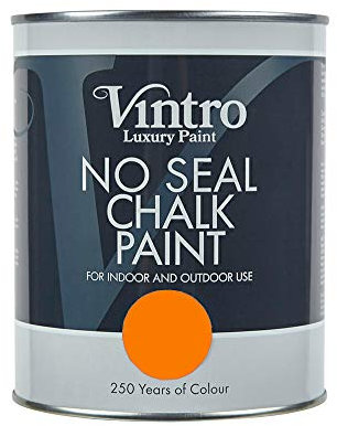 Vintro | No Seal Chalk Paint | Orange | Interior & Exterior Use | Furniture | Walls | Wood | Metal | 1 Litre (Pumpkin)