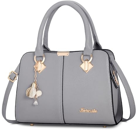 FORRICA Handtaschen Damen Elegant Henkeltasche mit Schön Anhänger Mode Frauen Schultertasche PU Leder Umhängetasche für Einkaufen Pendeln Grau