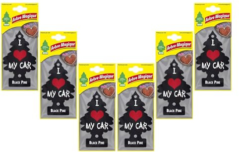 Arbre Magique Mono, diffuseur de parfum pour voiture, parfum pin noir, parfum dynamique et énergique, durée jusqu'à 7 semaines, fabriqué en Italie, lot de 6 pièces