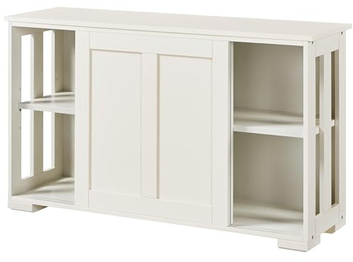 costoffs Wooden Sideboard Storage Cabinet w/Sliding Doors, Antique White | Smooth Sliding Doors, Multi-Level Adjustable Shelves, Sturdy Construction, for Kitchen, Dining Room & Living Room Storage