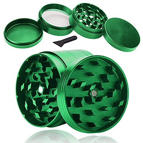 Molinillo de Polen de Aleación de Zinc para Especias, Hierbas y Café - Juego de 4 Piezas Con Raspador de Polen, Color Verde