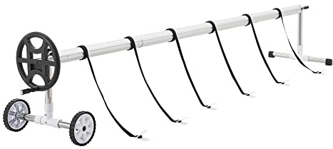 [en.casa] Pool Aufrollvorrichtung Amorgo Aufroller mit Rädern 300-630 cm verstellbar Aufrollsystem für Solarplanen Poolplanen Aluminium