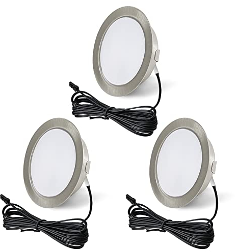 URing 3er Set LED Einbaustrahler 12V 3000K Warmweiß 3,5W, flach 12V 300LM Bohrloch 55-58mm und 15mm , Dimmbar Möbeleinbauleuchte Einbauspots LED Spot 12v mit 2M Kabel, Nickel