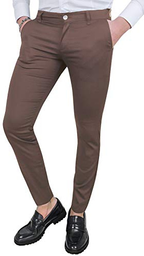 Evoga Pantaloni Uomo Estivi Slim Fit Casual Eleganti in Cotone (46, Fango)