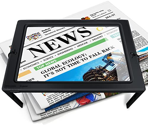 OBOVO 5X Leselupe mit Licht für Senioren Groß, Lupe mit Licht, Dimmbare Lupen mit 50 LED Licht, Größere Linsen, Klappbarer Ständer Hände Frei für Bücher, Arbeit, Nähen, Lesen, Sehschwäche