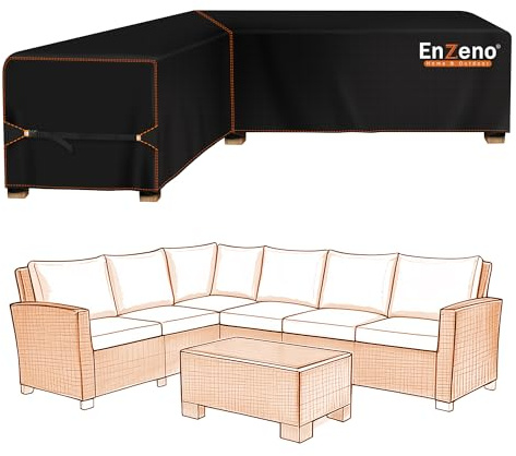 Enzeno l shaped garden sofa covers waterproof,420D Oxford Fabric outdoor sofa cover, Rattan Corner Furniture Cover with Waterproof Tape (140x210x75cm) Right Side Long