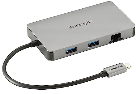 Kensington UH1450P Dual Monitor 4K Hub USB tipo C, estaciones de acoplamiento para laptop con puertos DisplayPort duales 1.4++, carga de 85 W para dispositivos Thunderbolt 3/4 y USB-C, 2 USB-A, 1