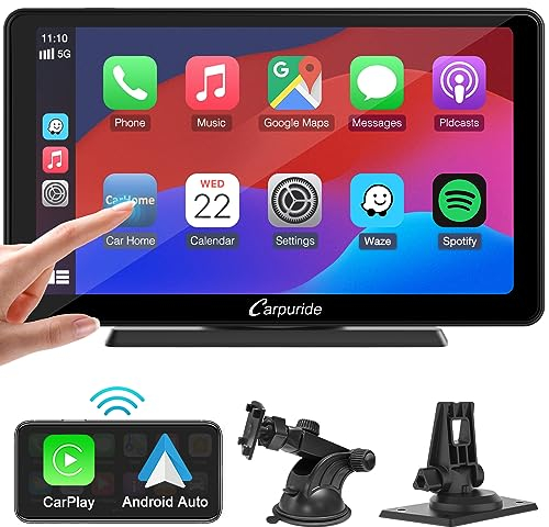 CARPURIDE C3 Wireless Carplay & Android Auto Car Stereo, Portable 7 Inch HD Touchscreen Car Radio with AirPlay Mirror Link,Bluetooth 5.0,Navigation,Siri,FM/AUX Transmitter.