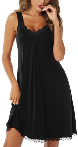 Uniexcosm Nuisette Femme Sexy Coton Dentelle Chemise de Nuit Femme sans Manches Col en V Doubles Dretelles