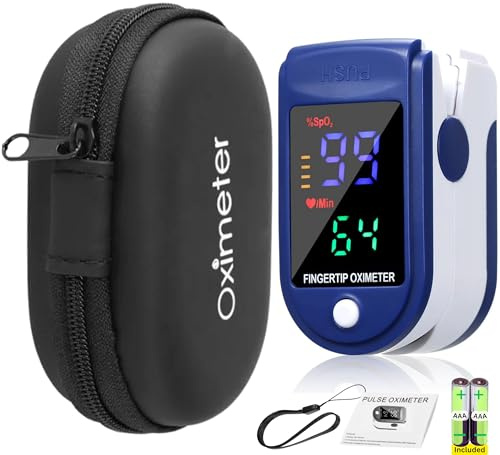 Fingertip Pulse Oximeter, x2 AAA Battery(included), Carrier Case & Lanyard, Finger Blood Oxygen Saturation Checker Heart Rate Stats Detection, O2 Monitor Accessories for SpO2 Levels Detector
