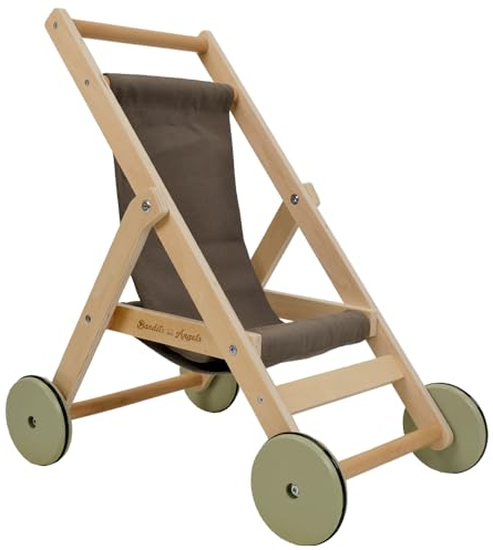 Bandits & Angels Puppenbuggy Lovely Green aus Holz – ab 2 Jahren – Puppenwagen aus Holz – für Puppen bis 50 cm – Puppenwagen Grün – Puppenbuggy