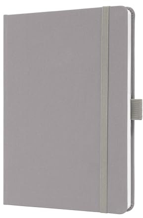 SIGEL JN403 Notizbuch A5 liniert, Tagebuch Jolie, 100 g/qm, Hardcover mit Textileinband, Gummiband, Stifteschlaufe, Einstecktasche, grau, vegan, aus nachhaltigem Papier
