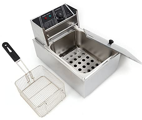 DSYOGX Freidora de aceite, 6 L, acero inoxidable, 2500 W, cocina profesional, para zonas frías, freidora con control de temperatura y mango de plástico, cesta de freír para la familia, restaurantes,
