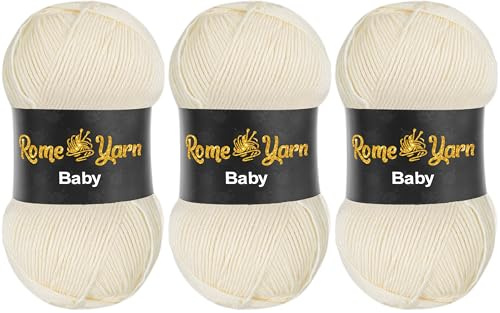 Baby Wolle | 3 × 100g | DK Garn | 100% Antipilling Acryl | Weich & Hautfreundlich | Stricken & Häkeln | Uni Farbe (25 Creme)