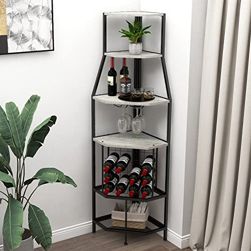 VEDECASA Portabottiglie angolare a 5 piani con supporto per vetro e stoccaggio del vino, scaffale industriale per vino, armadio per cucina, bar, cantina, sala da pranzo, grigio