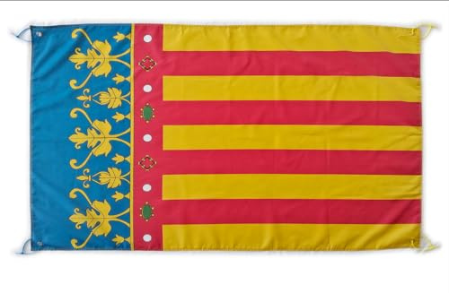 Bandera Comunidad Valenciana Grande 150x90cm, Bandera Comunidad Valenciana para Balcon con 4 Ojales y 4 Bridas