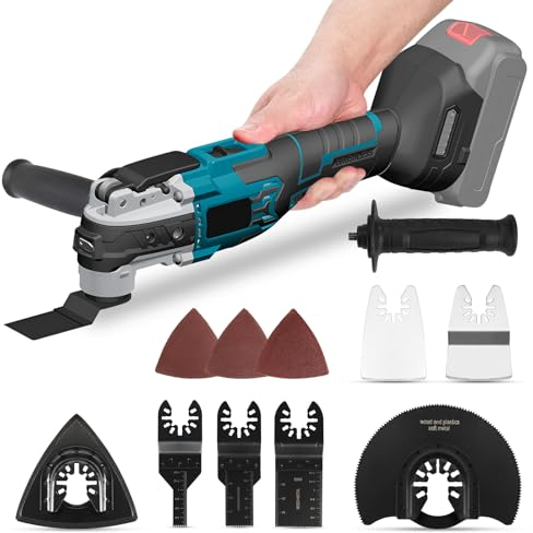 Akku Multifunktionswerkzeug für Makita 18V Akku, Multitool, Bürstenlos Oszillierwerkzeug, 6-Gang 5000-20000RPM, 3° Oszillationswinkel, 23 Zubehör, zum Schneiden, Polieren, Sägen (Ohne Akku)