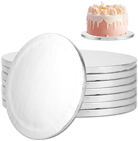 LDXDRU 8 Stück Tortenplatte 25 cm Tortenunterlage Rund Kuchenplatte 10 zoll Wiederverwendbar Tortenteller Tortenboden Beidseitig Verwendbar Tortenzubehör Cake Board für Anfänger und Profis, Silber