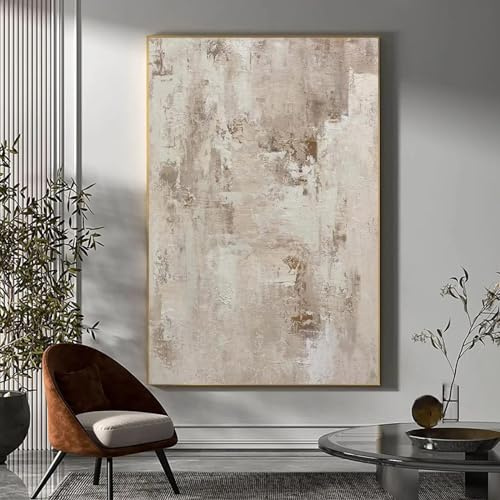 Gerahmte Leinwanddrucke, Wandkunst, abstrakte Malerei auf Leinwand, Kunst, großes Original, beige, Leinwandgemälde, Wandkunst, Boho-Heimdekor, 100 x 150 cm, mit Rahmen
