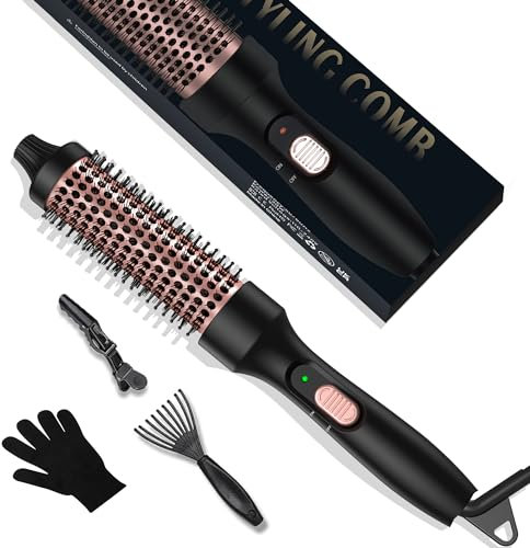 Thermal Brush 3 in 1, Thermobürste Wärmebürste 32mm, UKLISS Rundbürste 200℃, Lockenbürste Double Spannung passend für Reise, Leichte Heat Brush zum Haarstyling - Kamm, Lockig, Glatt