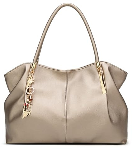 Pahajim Damen Handtasche - Elegant Umhängetasche mit grosser Wasserdichter PU Leder Shopper Tasche für Arbeit, Reisen und Einkauf (Gold)