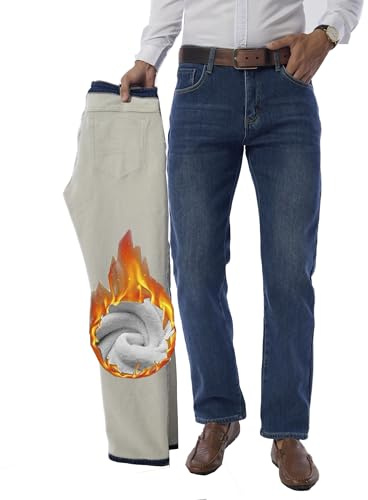 Fakanhui Pantalones vaqueros para hombre con forro polar, forro térmico, franela térmica, vaqueros, negocios, ocio, vestido, trabajo, vaquero vaquero, Azul Clásico, L