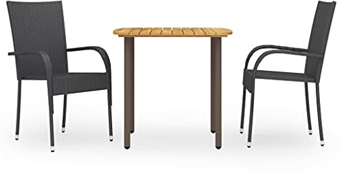 NQJIBUE Gartenmöbel-Set, 3-teilig, Polyrattan, Schwarz, Gartenmöbel-Sets