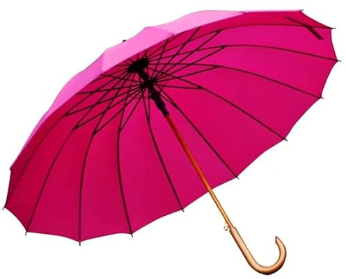 Winddichter großer Golfschirm mit langem Holzgriff für Damen und Herren, regen- und windabweisend, einfarbig, 115 x 95 cm