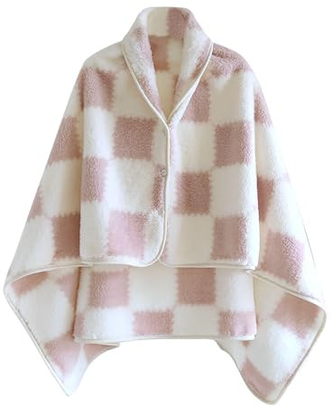 Women Multiway Plaid Poncho Shawl Wrap Fleece Wearable Blanket Ultra Soft Sherpa Flannel Cape Checkered Fluffy Fleece Pajama Winter Warm Sleepwear Thickened Plush Home Wear Sale Clearance