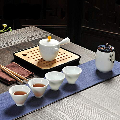 MOKLYF Juego de té de cerámica Juego de té de conveniencia para Viajes Juego de té Tetera Dahongpao Juego de té para el hogar de Oficina Vasos y Copas - como se Muestra(