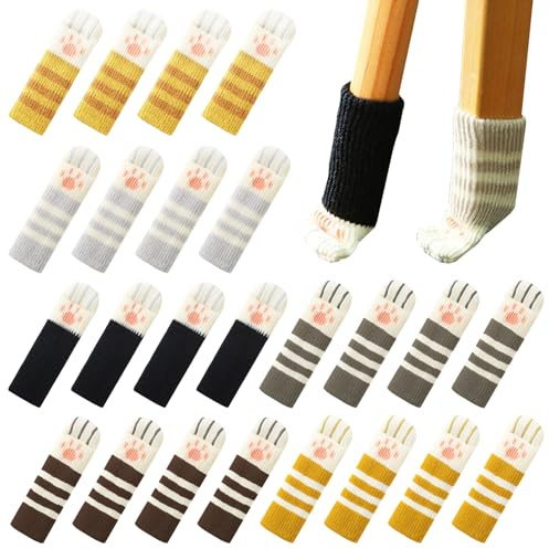 Sertay 24 Pièces Protège Jambes Chaise Tricot, Chaussette Chaise Tricotée, Chaussettes Chaise, Chair Leg Floor Protectors, Protecteur Jambe Chaise Chat, Adapté aux Chaises, Tables, Bureaux, Armoires