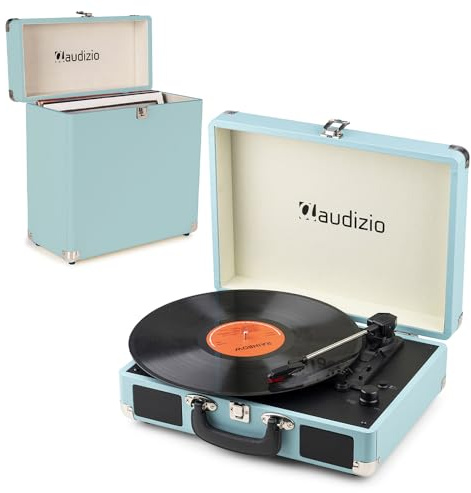 Audizio RP116BL Retro Record Player, Vinyl Player with Bluetooth Output, Briefcase Turntable, Built-in Speakers, AUX Input, Vinyl Record Case, 33/45/78 RPM, Blue
