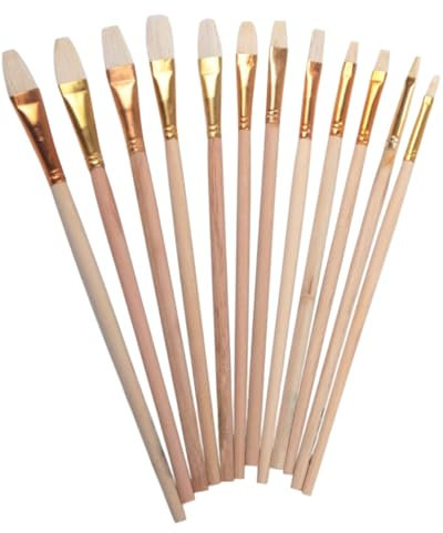 WUNZILO Cepillo De Pintura De Arte De Cerámica Pinceles para Plantillas De Madera Pincel De Artista para Niños y Adultos Pinceles Profesionales para Acuarela, Acrílico, Óleo, Manualidades, 12 pcs