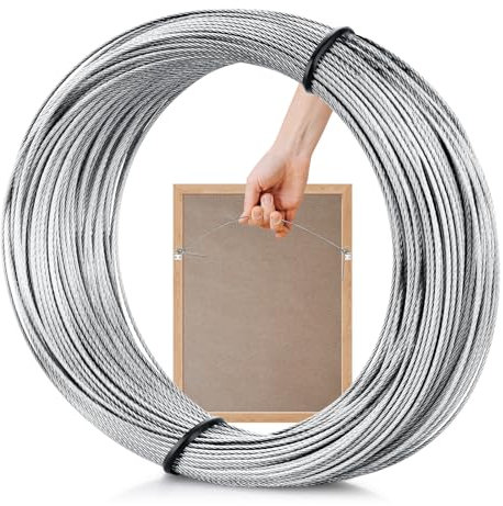 Taocar Picture Hanging Wire, 100-Feet Hanging Wire Heavy Stainless Steel line Rope for Photo Frame Picture, Holiday Decor, Crafts, Artwork, Mirror Hangings, Supports Up to 30lbs