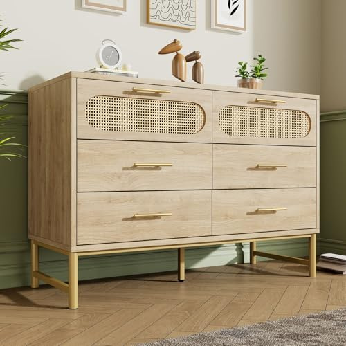 KOMHTOM Commode avec 6 Tiroirs Meubles de Rangement Buffet avec Poignées Métalliques pour Chambre à Coucher et Salon (C)