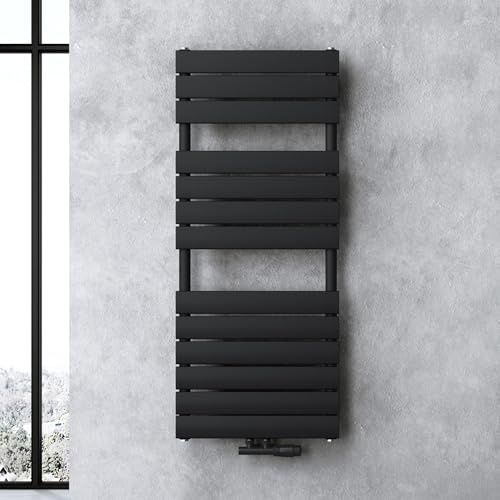 doporro Radiatore Termoarredo da Bagno 120x50 cm ad Acqua Calda da Parete | Acciaio al Carbonio, Attacco Basso Centrale, Montaggio a Parete, Riscaldamento ad Acqua Calda, Funzione Portasciugamani